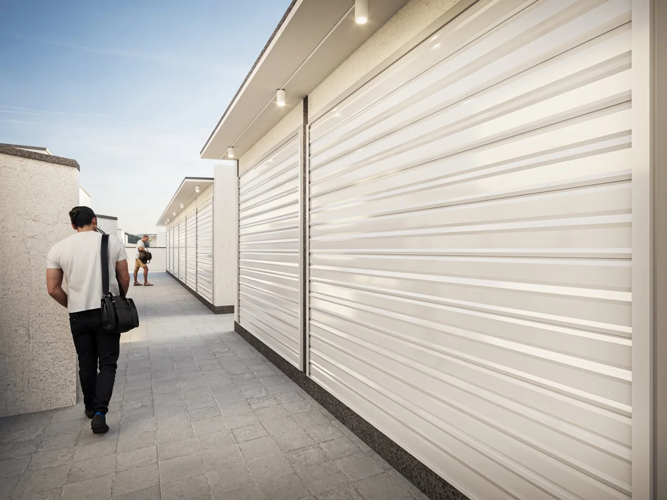 Render del pasillo de bodegas privadas del conjunto