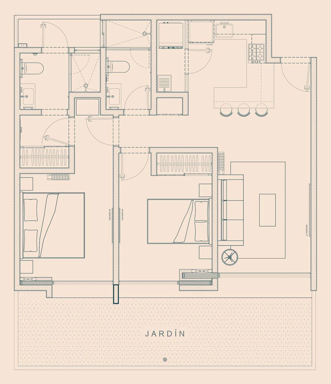 Planta arquitectónica del modelo Tabachín Plus con jardín